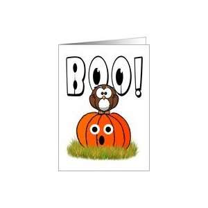  Cartoon Owl on Cute Pumpkin with BOO Text Card Health 