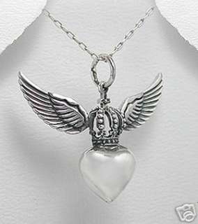 Sterling Silver Heart W/Crown and Angel Wings