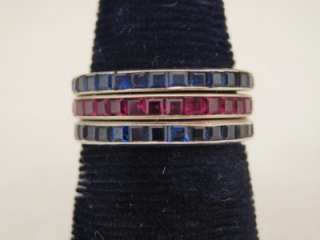 14K WHITE GOLD CHANNEL CUT RINGS 1 RUBY & 2 SAPPHIRE ALL ARE SIZE 5 
