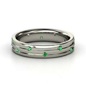  Slalom Band, Sterling Silver Ring with Emerald Jewelry