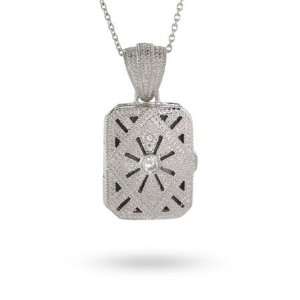 Deco Style Vintage CZ Sterling Silver Locket Length 16 inches (Lengths 