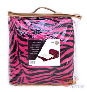 Zebra Queen Blanket  Black & Pink Plush Animal Bedding  