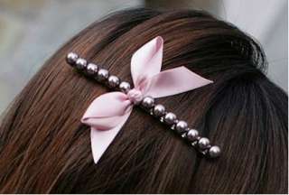 New Cute Fashion Bowknot Pearl Hair Bow Barrette Alligator Clip 