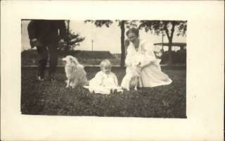 Woman & Baby w Samoyed Dogs c1910 Real Photo Postcard  