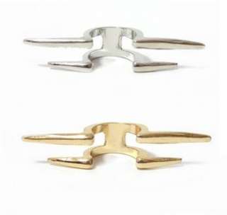 Silver / Gold Color Double Two Spike Through Finger Connector Ring 