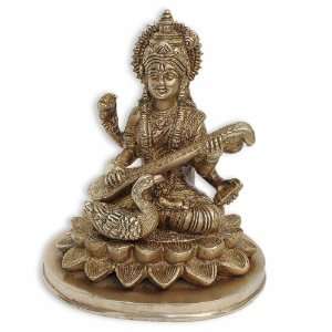  Music Goddess Saraswati with Swan in Brass