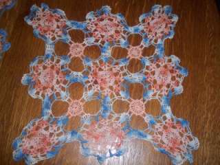 Vintage Lot 5 Matching Crocheted Doilies Peach Blue  