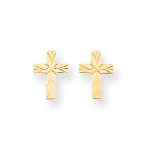   Sardelli   Polished 14kt Gold Fancy Etched Design Cross Post Earrings