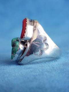 Old Pawn Native American Sterling Silver Turquoise MENS RING Size 11 