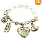   Style Rose Heart Shoes Perfume Dangle Charms Pearl Bracelet br233