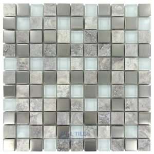  1 x 1 stone, glass & metal mosaic tile in silver lining 