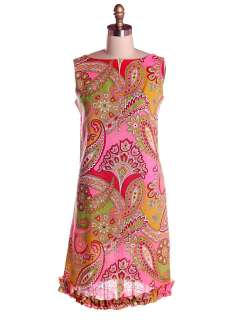 Vintage Shift Dress Pink Paisley Linen Mod 1960s M  