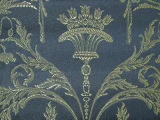 Designer Fabric Regency Damask French Blue & Silvery Gold Curtain by 