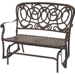   Florence Cast Aluminum Outdoor Patio Bench Glider With Cushion   Mocha