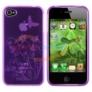 Purple Flower Rubber CASE+PRIVACY LCD FILTER+Car Charger for Apple 