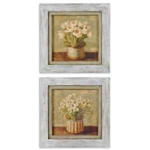 Hatbox Freesia & Tulips, Set of 2 by Uttermost   Off white base with 