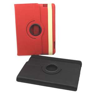 Red 360° Rotating Magnetic Leather Smart Cover Case+Swivel Stand fr 