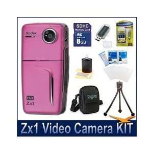  Kodak Zx1 Video Camera Pink Bundle w/ 8GB SD, Reader, Case 
