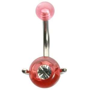  14G 3/8 Red UV with Jewel Spin Ball Curved Barbell 
