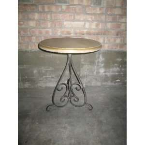  French Iron Scroll End Side Table, Rustic Base W/ White 