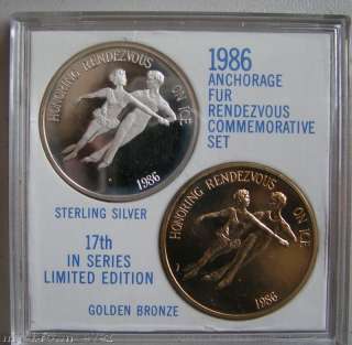 Alaska Proof 1986 Fur Rondy Silver Bronze Coin Rare SET  
