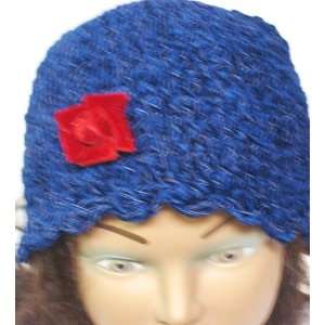   Denim Color Chenille and Gimp Skull Cap with Flower Toys & Games