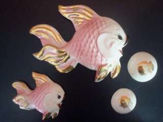 VINTAGE 1950s PINK DEFOREST CALIFORNIA POTTERY FISH CERAMIC WALL 