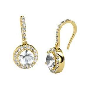 Gem Drop Earrings, Round Rock Crystal 14K Yellow Gold Earrings with 