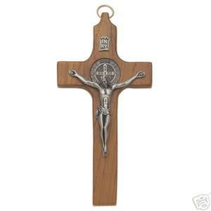  Wood Saint Benedict Pewter Finish Corpus Wall Crucifix 