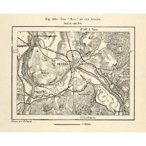  1882 Relief Line block Map Bill Allier Nevers Marzy Map France 