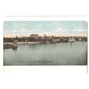  Postcard River Front And Birdseye View Albany NY 