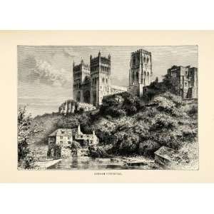  1882 Wood Engraving Durham Cathedral England River Wear Romanesque 