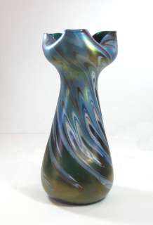 Rindskopf Loatz type Bohemian Iridescent Art Glass Vase Antique 19th C 