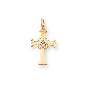  14k Yellow Gold Small AA Diamond Cross Charm Jewelry