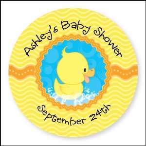  Ducky Duck   24 Round Personalized Baby Shower Sticker 