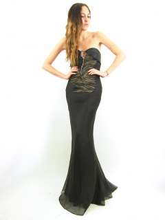   Blk Rhinestone SILK Metallic Goth RIb Cage Open Back EVENING Dress S/M