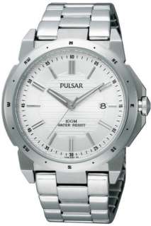   Mens Pulsar Stainless Steel Date Casual Watch White Dial Sharp New