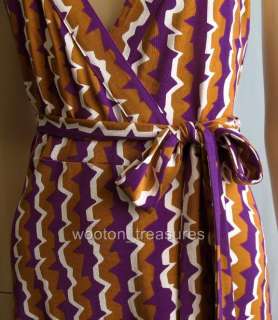 Diane von Furstenberg Samson Maxi Wrap Dress Ribbon Stripe Purple Sz 4 