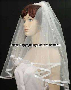 2T DIAMOND WHITE Wedding Bridal Veil Elbow Rhinestone 4  
