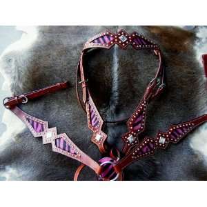  BRIDLE BREAST COLLAR Western LEATHER HEADSTALL PURPLE 