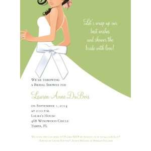  Bridal Side Wasabi Brunette with White Ribbon Invitations 