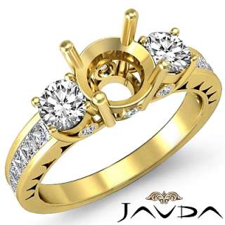 25Ct Round Princess 3 Stone Diamond Engagement Ring 14k Yellow Gold