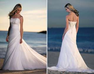   Beach Chiffon White Wedding Dresses Bridal Gown Size Custom♥  