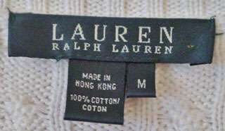 RALPH LAUREN LADIES WHITE CABLE KNIT SWEATER SMALL NWT  