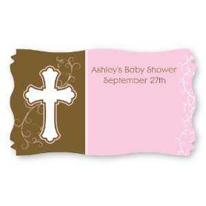  Girl Pink & Brown Cross   Set of 8 Personalized Baby Shower Name 