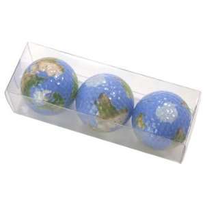  Globe Earth Designed Golf Balls   3 balls in a box Sports 
