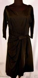 VINTAGE 1960S DESIGNER BLACK SATIN COCKTAIL DRESS  