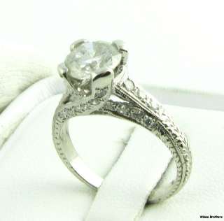   Round Cut Diamond Solitaire & Accents Engagement Ring   Solid Platinum