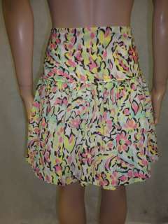 Milly of New York Pink Yellow Floral Print Cotton A Line Mini Skirt 4 