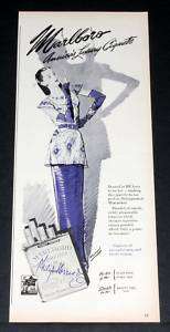   WWII MAGAZINE PRINT AD, MARLBORO, LUXURY CIGARETTES, FASHION ART WORK
